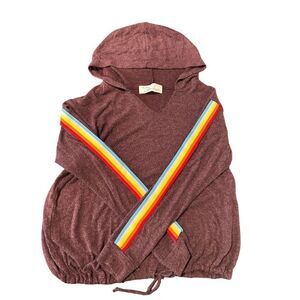 Vintage Havana Rainbow Striped Sleeves Maroon Red Medium Pull Over Sweater